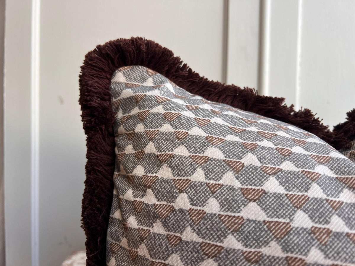 Cushions Made In Fermoie Brown Grey Fringe Tara Fabric Linen Cushion Pillow Throw Cover