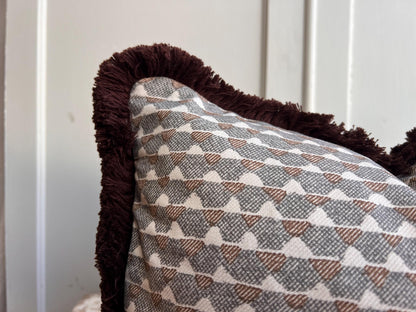Cushions Made In Fermoie Brown Grey Fringe Tara Fabric Linen Cushion Pillow Throw Cover