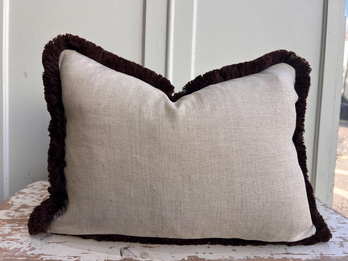 Cushions Made In Fermoie Brown Grey Fringe Tara Fabric Linen Cushion Pillow Throw Cover