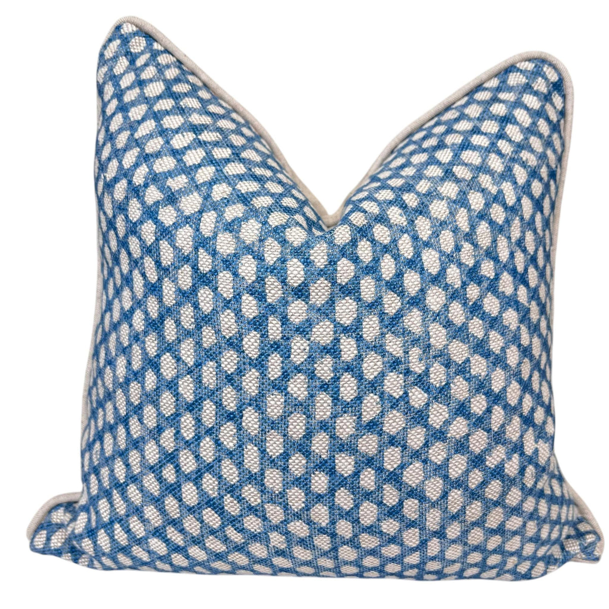 Fermoie Wicker Luxury Designer Decorative Rich Blue Beige Linen Cushion Pillow Throw Cover