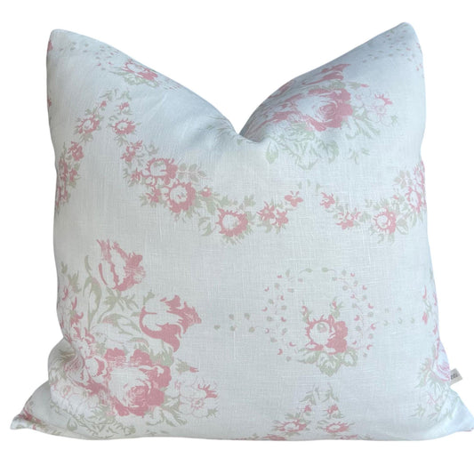 Cabbages and Roses Luxury Vintage Bees Pink White Designer Cushion Pillow Cover