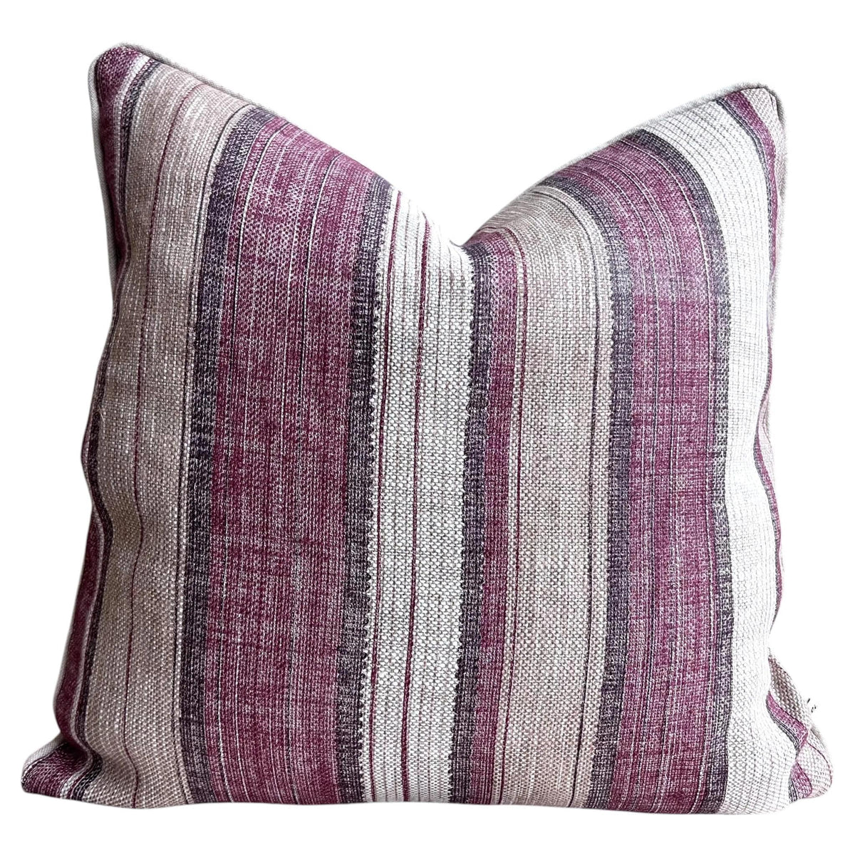 Fermoie Carskiey Broad Stripe Designer Burgundy Beige Linen Cushion Pillow Cover