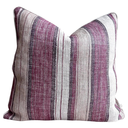Fermoie Carskiey Broad Stripe Designer Burgundy Beige Linen Cushion Pillow Cover
