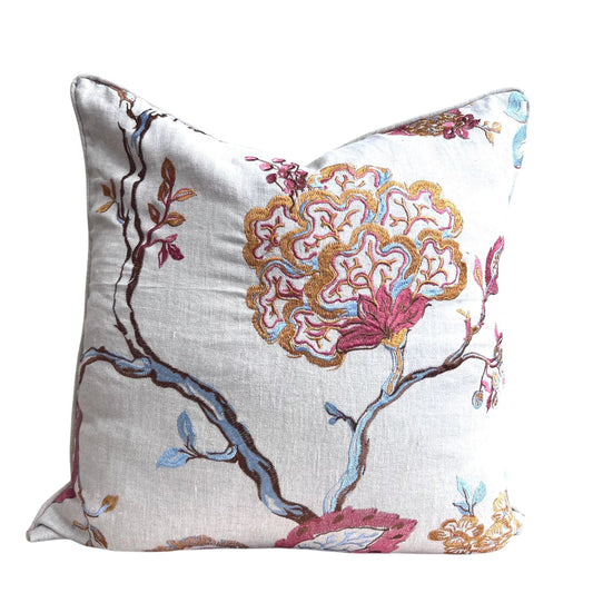 Embroidered Luxury Designer Cream Blue Orange Decorative Cushion Pillow Throw Cover
