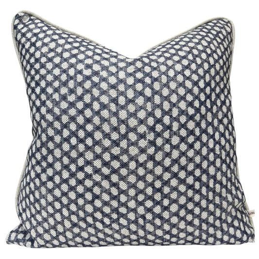 Fermoie Wicker Linen Cushion Cover: Neutral Black & Blue Designer Pillow