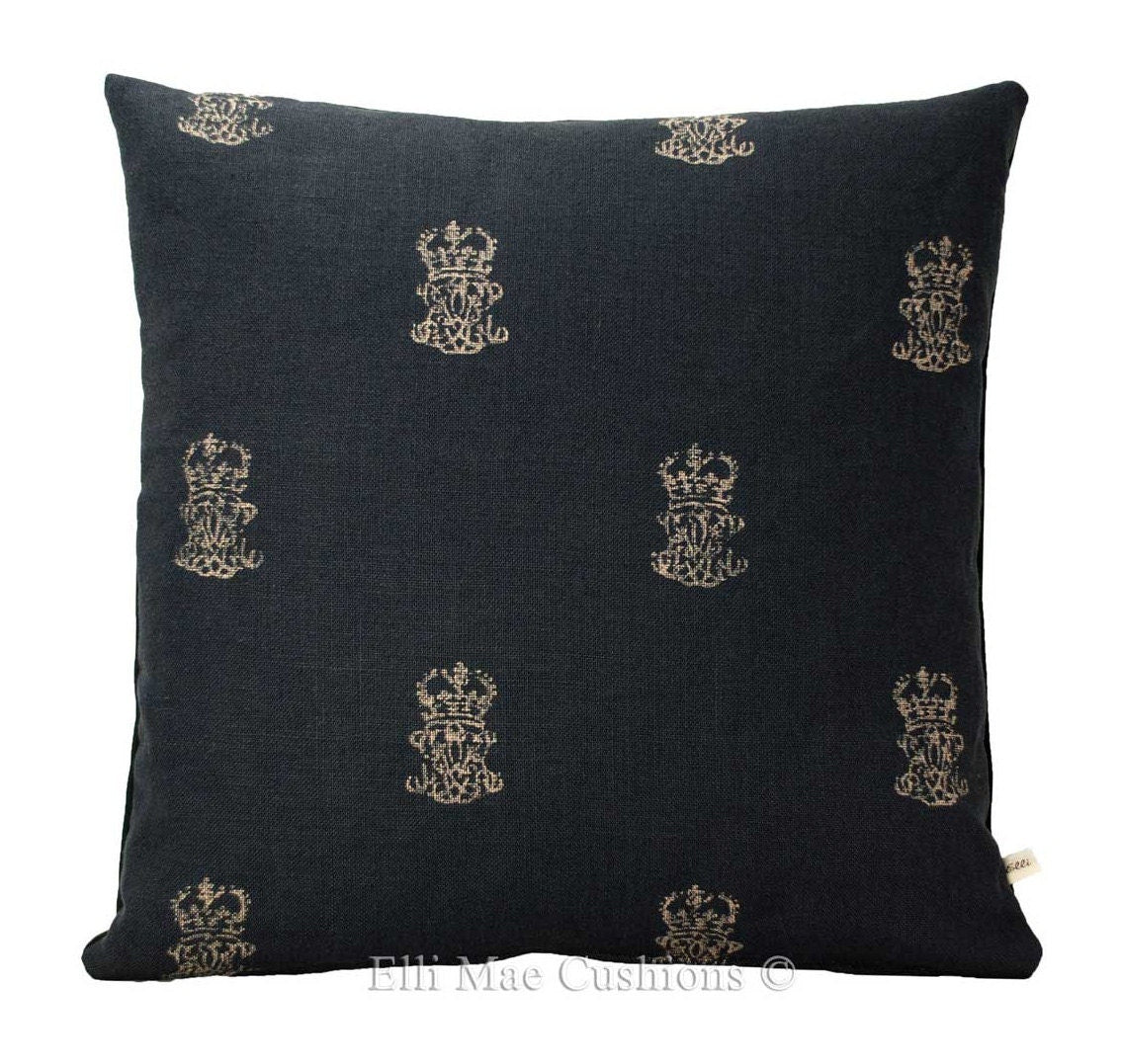 Zoffany "End Paper" Designer Fabric Indigo Gold Sofa Cushion Pillow Cover