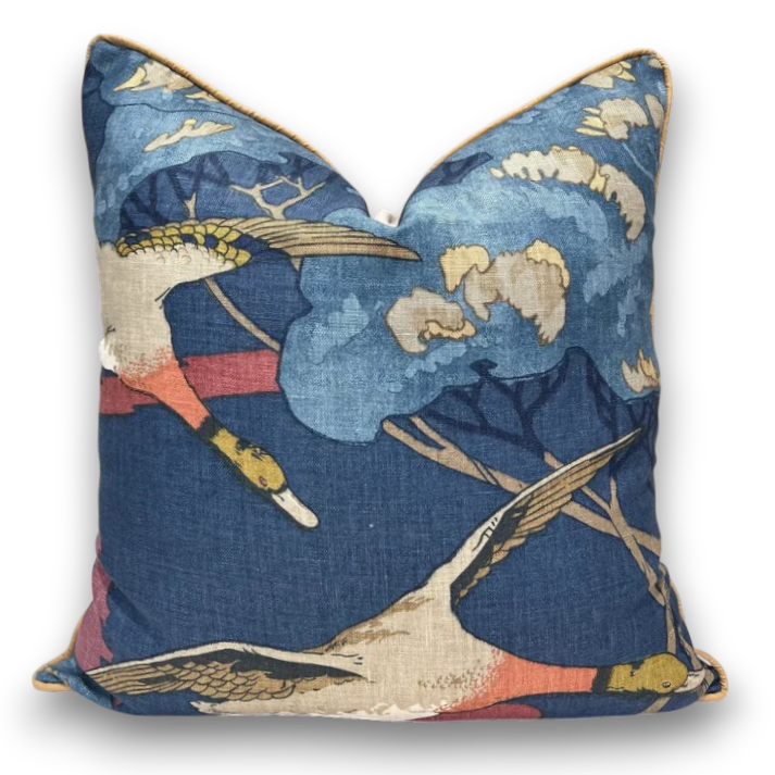 Luxury Designer Mulberry Flying Ducks Red Blue Luxury Cushion Pillow Cover