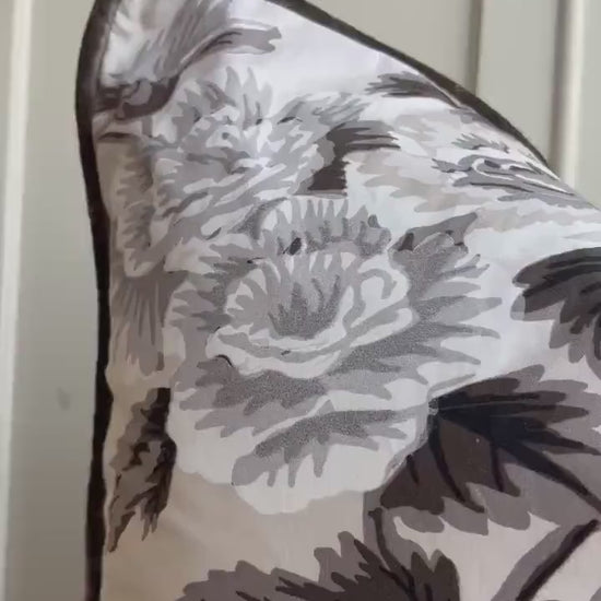 Schumacher Luxury Designer "Pyne Hollyhock" Charcoal Floral White Grey Cushion Pillow Sofa Cover