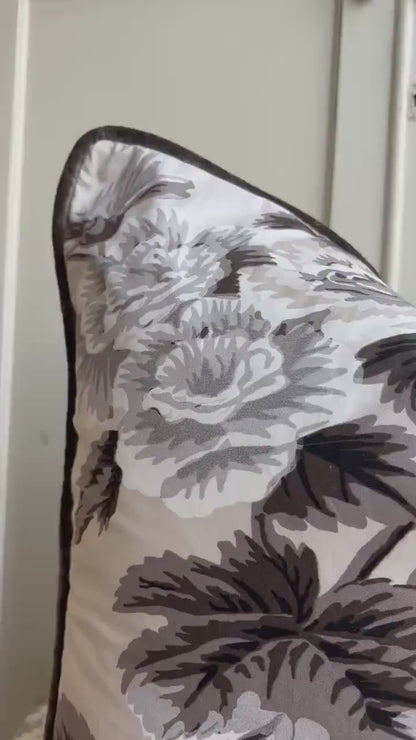 Schumacher Luxury Designer "Pyne Hollyhock" Charcoal Floral White Grey Cushion Pillow Sofa Cover