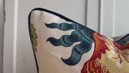 Schumacher Luxury Designer Hothouse Flowers Spark Orange Green Blue Cream Cushion Pillow Cover Navy Piping