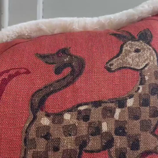 Schumacher Luxury Designer La Menagerie Pillow Cover Cushion Cover Flame Red