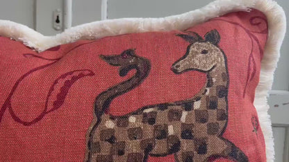 Schumacher Luxury Designer La Menagerie Pillow Cover Cushion Cover Flame Red