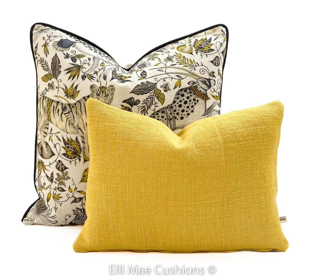 Luxury Designer Plain Yellow Gold Linen Fabric Cushion Pillow Cover