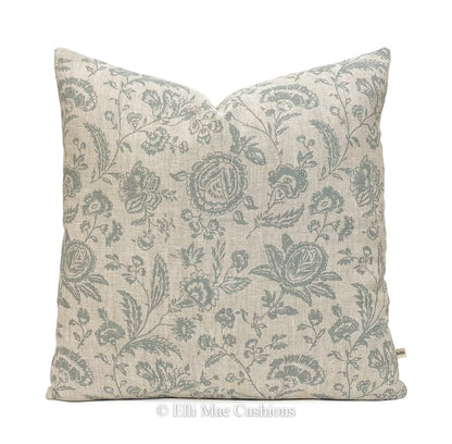 Cabbages and Roses Provence Toile Teal Linen Designer Fabric Cushion Pillow Cover