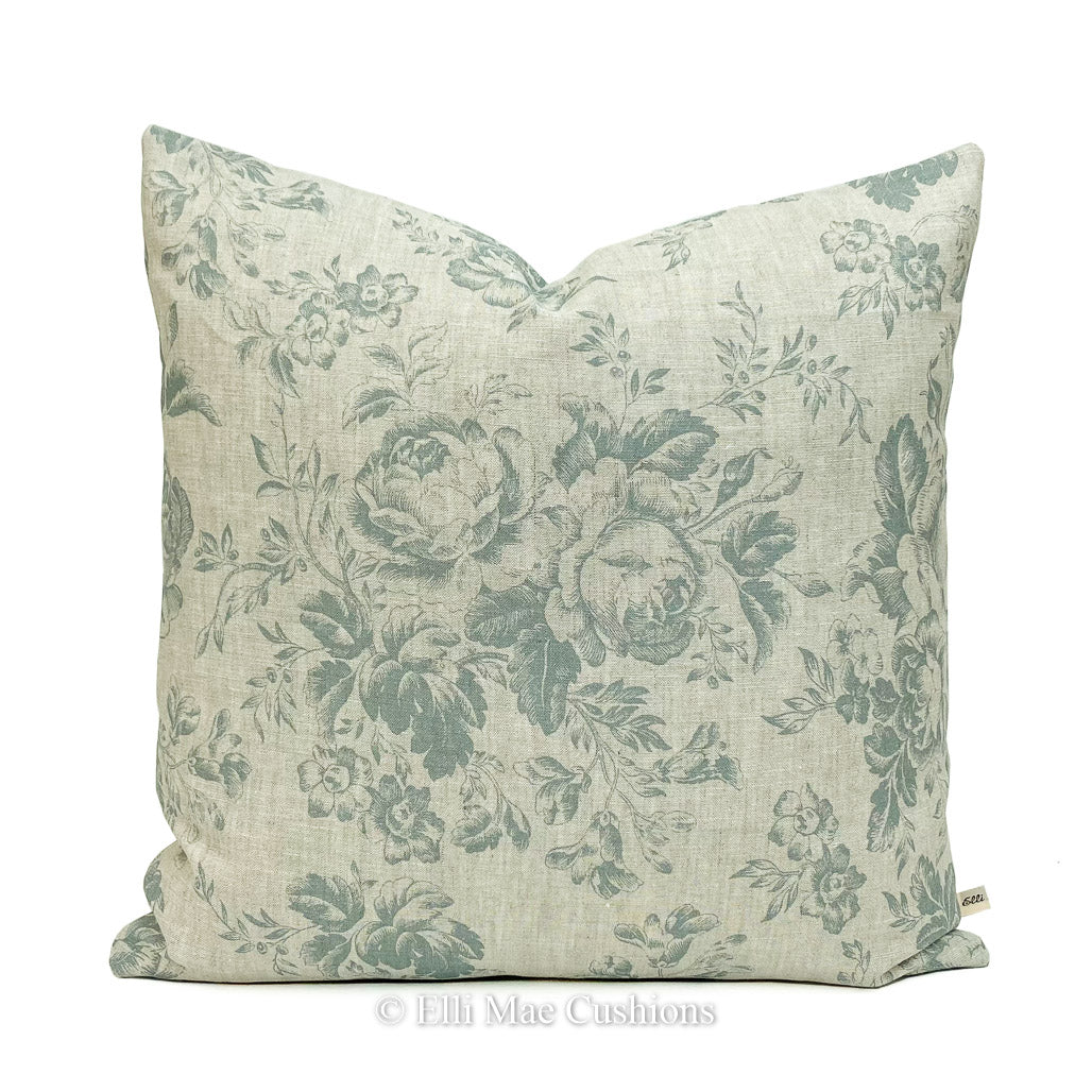 Cabbages and Roses Luxury Vintage Paris Rose Teal Sofa Cushion Pillow Cover