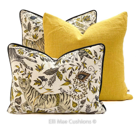 Luxury Designer Plain Yellow Gold Linen Fabric Cushion Pillow Cover