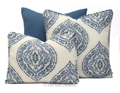 Jane Churchill Blakewater Designer Blue Cream Linen Sofa Cushion Pillow Cover