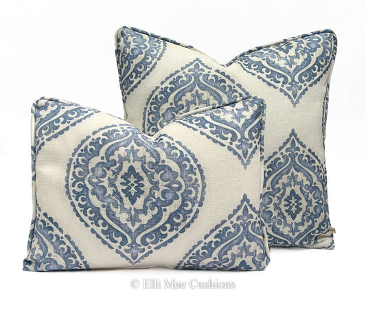 Jane Churchill Blakewater Designer Blue Cream Linen Sofa Cushion Pillow Cover