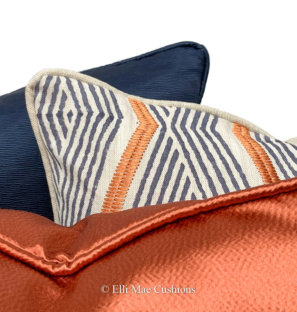 Jane Churchill Zhiri Embroidered Zig Zag Blue Orange Contemporary Cushion Cover