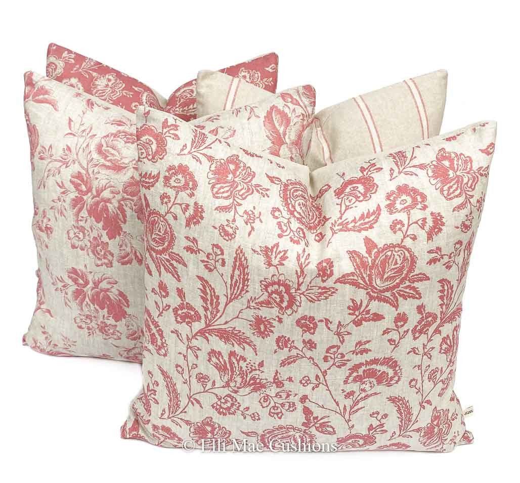 Cabbages and Roses Provence Toile Raspberry Designer Fabric Cushion Pillow Cover