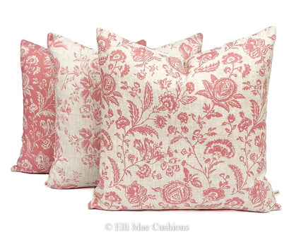 Cabbages and Roses Provence Toile Raspberry Designer Fabric Cushion Pillow Cover