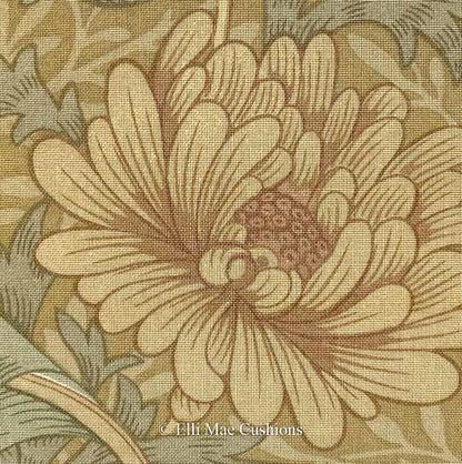 William Morris "Chrysanthemum" Luxury Designer Vintage Retro Green Beige Fabric Decorative Scatter Sofa Cushion Pillow Cover