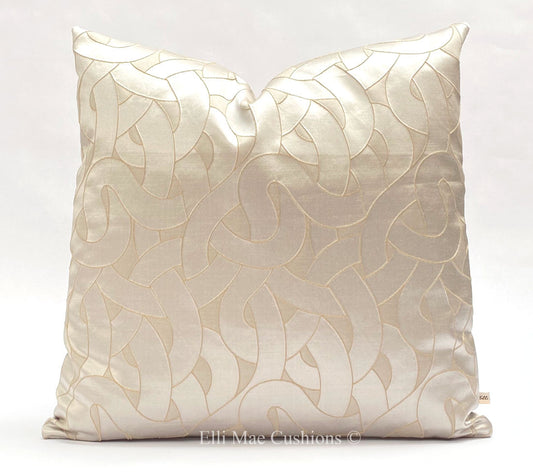 Luxury Designer Contemporary Geometric Silvery Beige Satin Cushion Pillow Cover