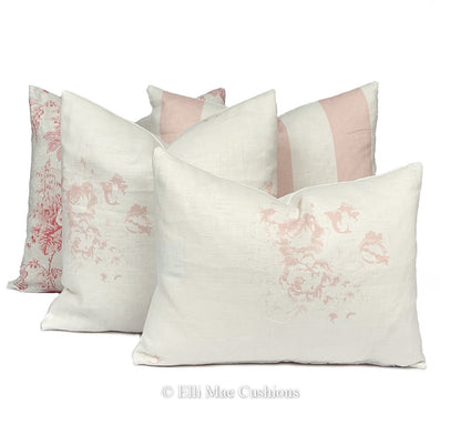 Cabbages and Roses Hatley Pink  White Linen Shabby Chic Cushion Pillow Cover