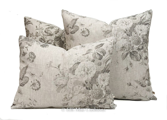 Cabbages and Roses Constance Charcoal Shabby Chic Linen Cushion Cover