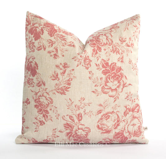 Cabbages and Roses Paris Rose Designer Fabric Raspberry Linen Cushion Pillow Cover