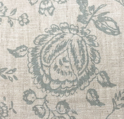 Cabbages and Roses Provence Toile Teal Linen Designer Fabric Cushion Pillow Cover