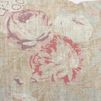 Cabbages and Roses Tulips and Roses Designer Grey Blue Linen Cushion Cover