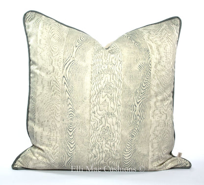 Jed Johnson Luxury Designer Faux Bois Grey Wood Cushion Pillow Cover
