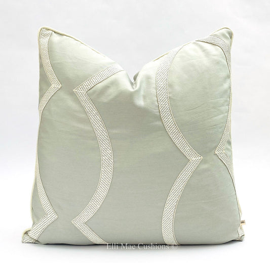 Luxury Designer Blue Grey Embroidered Contemporary Cushion Pillow Cover