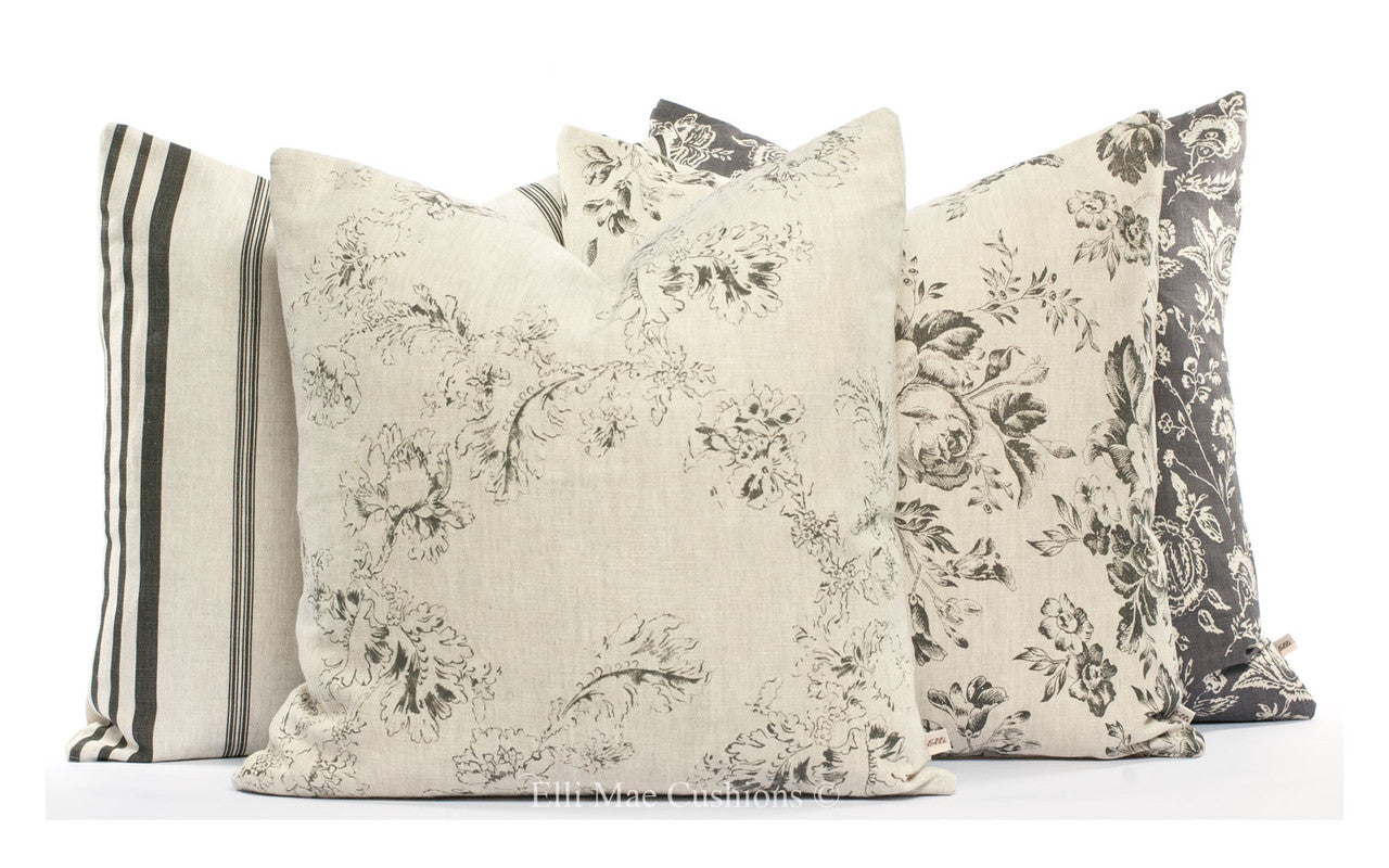 Cabbages and Roses Charcoal Cushion Collection