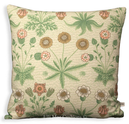 William Morris Daisy Designer Fabric Green Cream Sofa Cushion Pillow Cover Throw