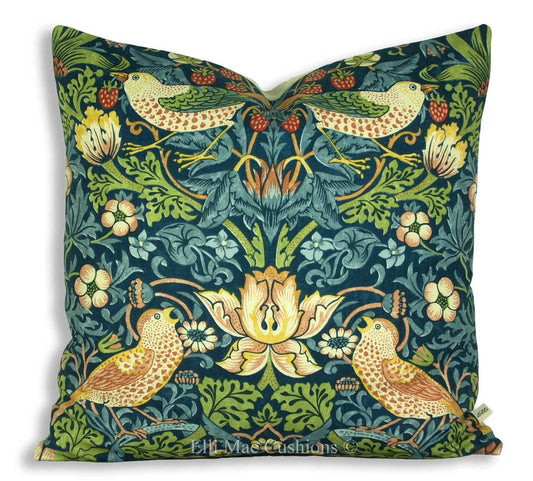 William Morris Strawberry Thief Designer Fabric Blue Sofa Cushion Pillow Cover